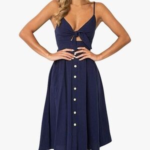 V-neck Midi Spaghetti Straps Backless Summer Sundress with Pockets